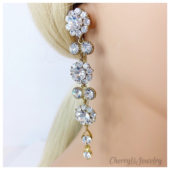 Prom Pageant Bridal Jewelry - Jim Ball Swarovski Drop Formal Earrings